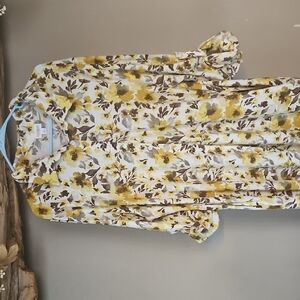 Lightweight Floral Button-Up Dress- Yellow & Brown Floral